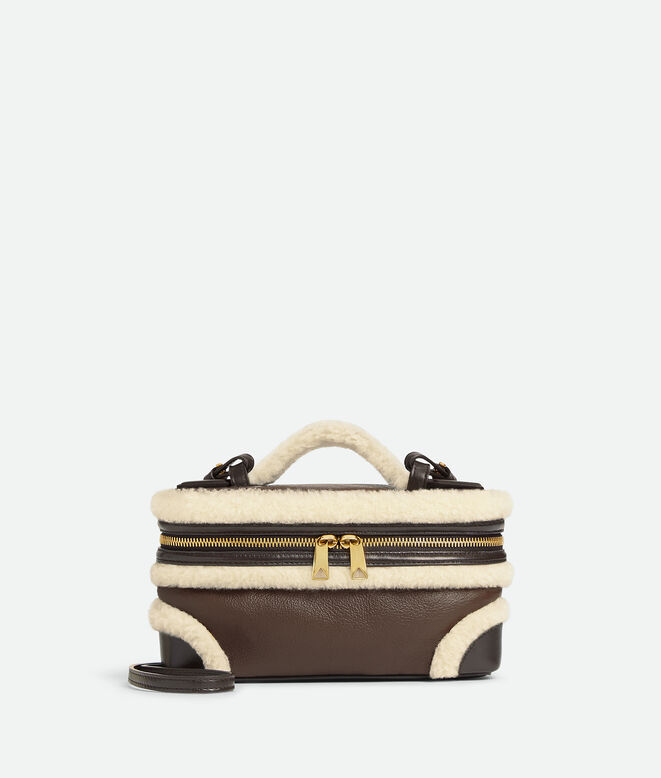 Vanity case in aviator merino shearling with detachable strap., , hi-res