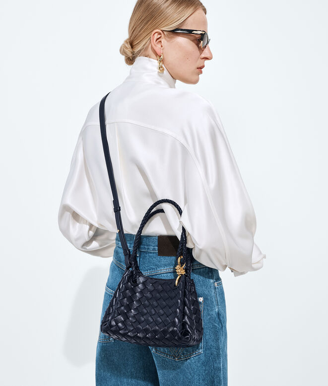 Shoulder bag in supple Intrecciato leather with signature knot detail and detachable cross-body strap. , , hi-res
