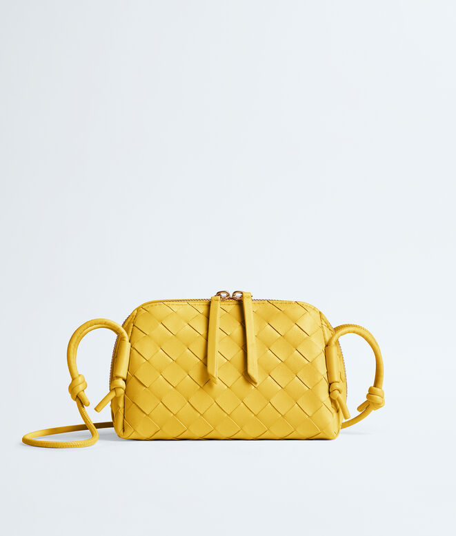 Pouch in Intrecciato nappa leather with adjustable tubular strap featuring sliding knot details., , hi-res