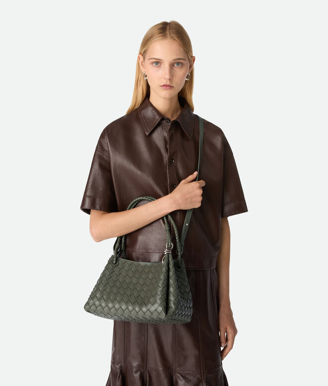 Shoulder bag in supple Intrecciato leather with signature knot detail and detachable cross-body strap., , hi-res