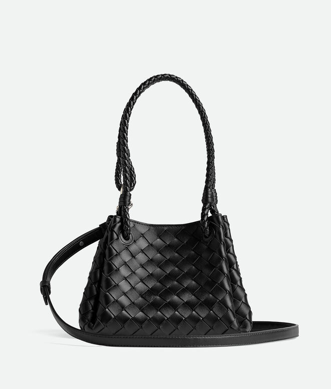 Shoulder bag in supple Intrecciato leather with signature knot detail and detachable cross-body strap., , hi-res
