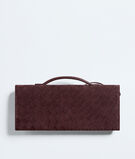 Top handle clutch in supple Intrecciato suede with signature knot closure., , hi-res