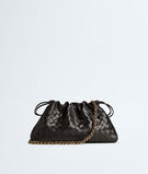 Dustbag in Intrecciato calf leather with tubular leather braided metal chain. Features a drawsting closure and loop attachment for shoulder carry., , hi-res