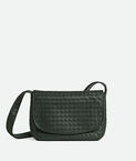 Cross-body messenger bag with flap in Intrecciato nappa fluffy.