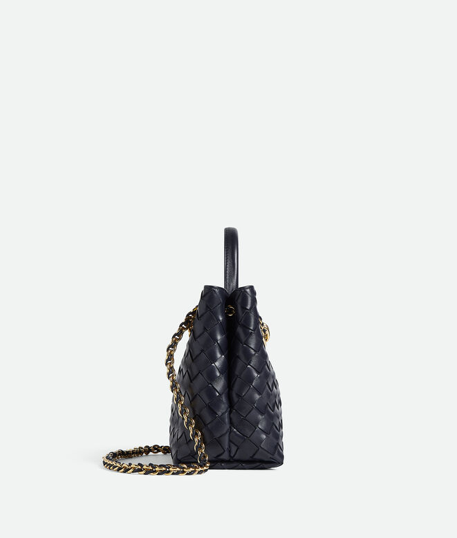 Top handle bag in Intrecciato leather with signature knot detail and tubular leather braided metal chain., , hi-res