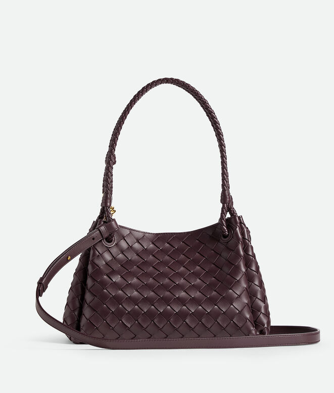 Shoulder bag in supple Intrecciato leather with signature knot detail and detachable cross-body strap., , hi-res