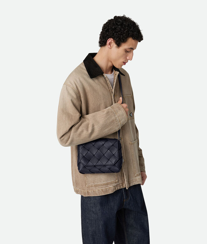 Cross-body bag in grained Intreccio leather., , hi-res