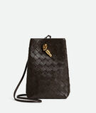 Phone pouch in Intrecciato nappa leather with signature knot closure and sliding strap., , hi-res