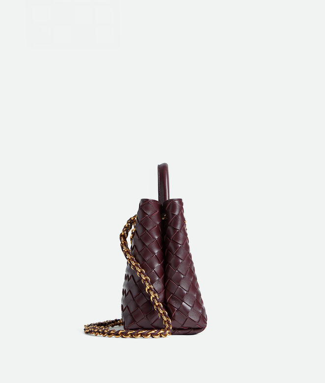 Top handle bag in supple Intrecciato leather with signature knot detail and tubular leather braided metal chain., , hi-res