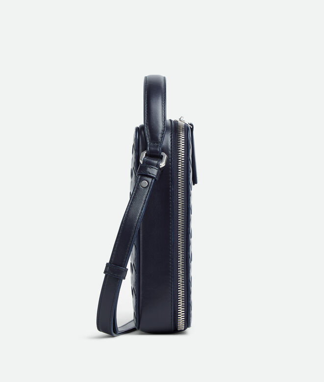 Phone pouch in Intrecciato calf leather with handle and adjustable cross-body strap., , hi-res