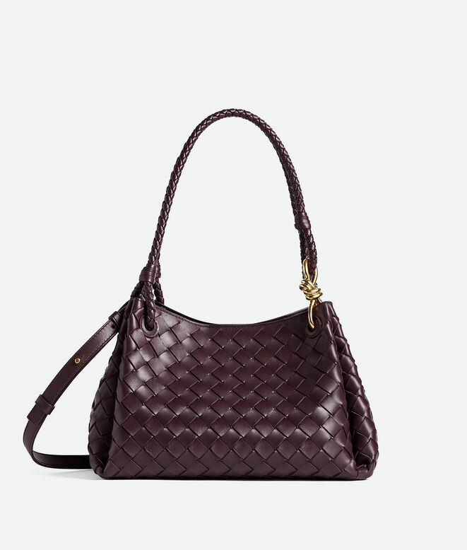 Shoulder bag in supple Intrecciato leather with signature knot detail and detachable cross-body strap., , hi-res