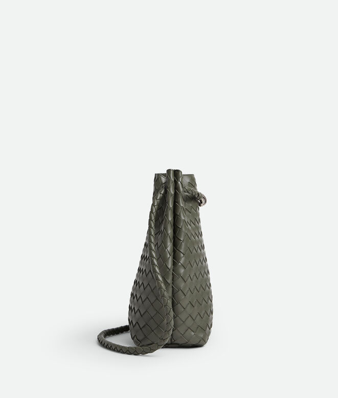 Bucket bag in supple Intrecciato leather with signature knot detail and sliding shoulder strap. , , hi-res