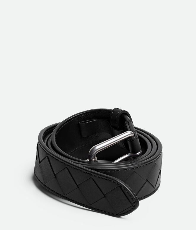 Belt in Intrecciato calf leather with metal buckle., , hi-res