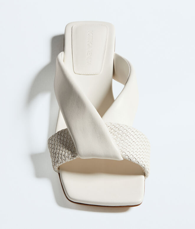 Flat mule sandal in smooth and micro Intrecciato leather with padded tubular straps and twisted design., , hi-res