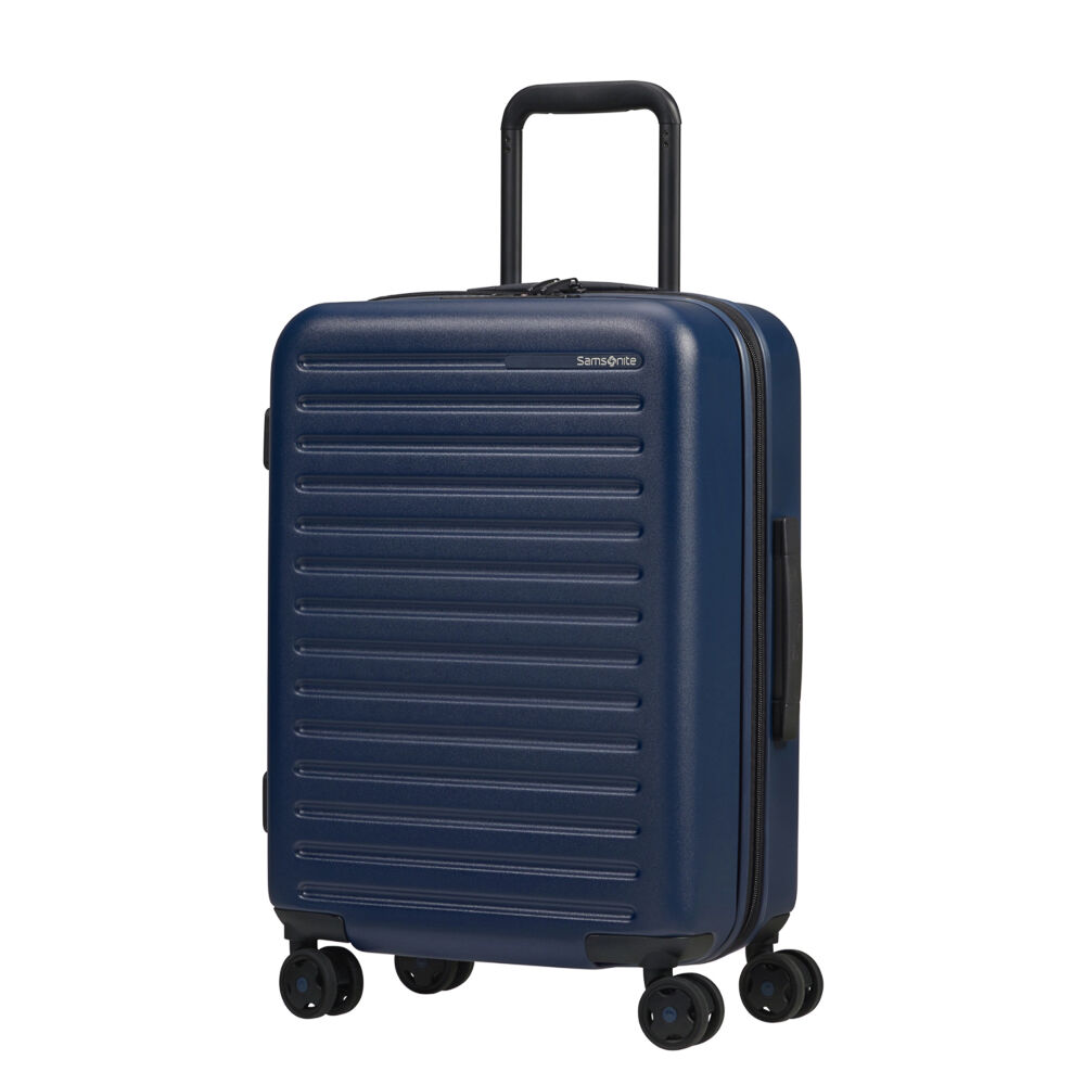 Samsonite 55cm Expandable Spinner Stackd Navy Suitcase Carry on Heathrow Reserve Collect