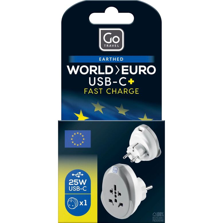 World To EU USB C Fast Charge - Adaptors Grey, , hi-res