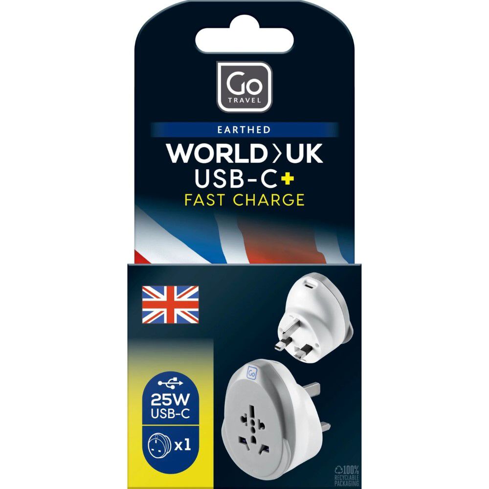World To UK Travel Adapter - Earthed Power Converter For International Travel