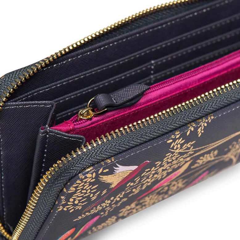 Large Zip Around Purse - Smoke Blue Playing Birds , , hi-res