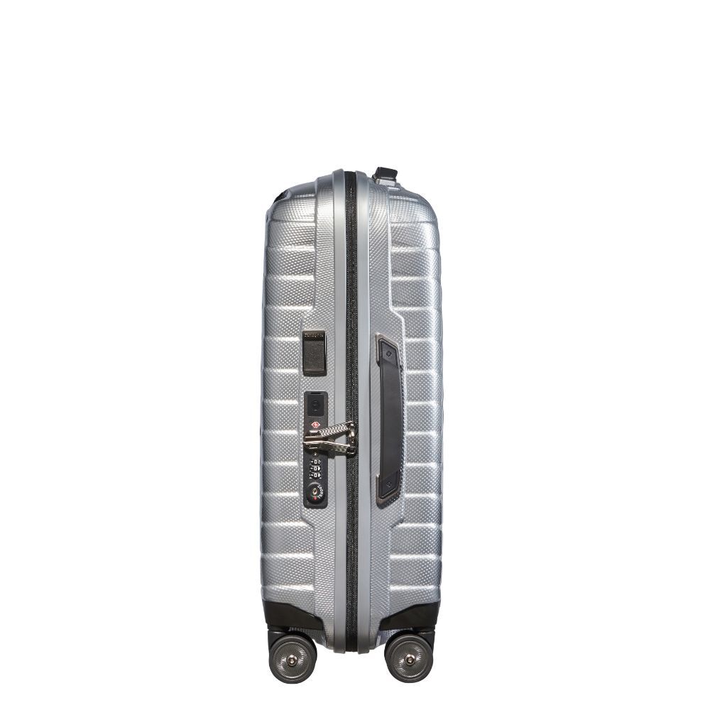 Samsonite 55cm Expandable Cabin Spinner Proxis Silver Suitcase Carry on Heathrow Reserve Collect