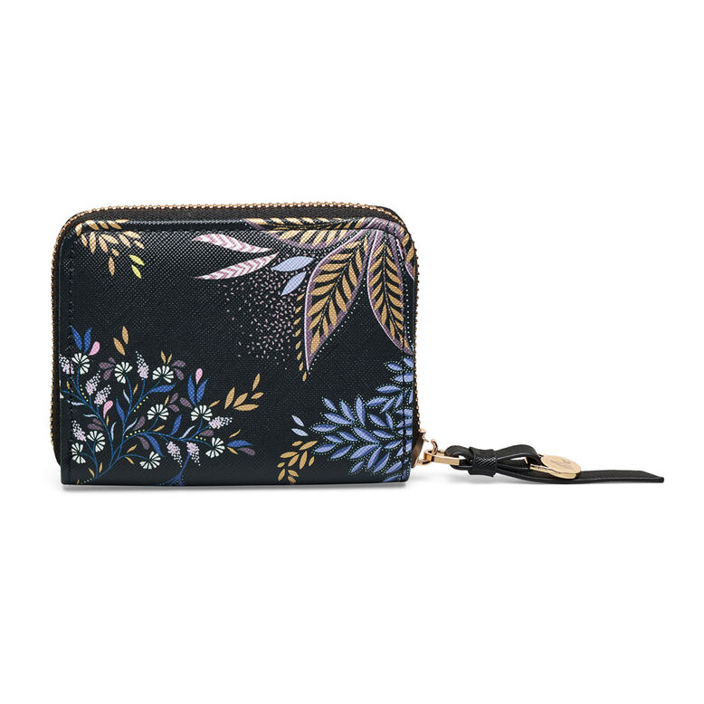 Small Zip Around Purse - Black Botanic, , hi-res