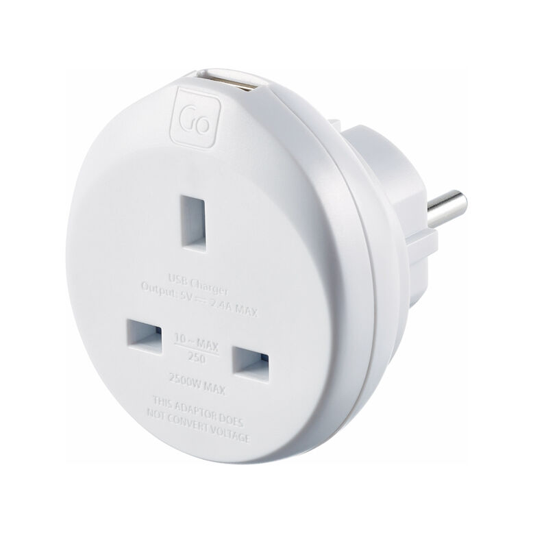 625 UK-EU Adaptor With USB - Adaptors Assorted, , hi-res