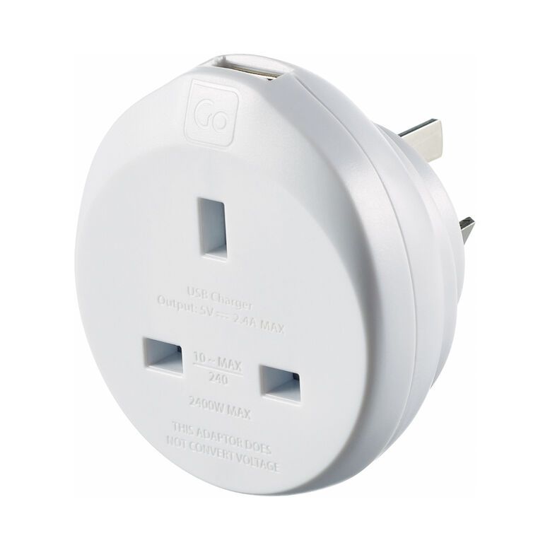 627 UK - Aus Adaptor With USB - Adaptors Assorted, , hi-res