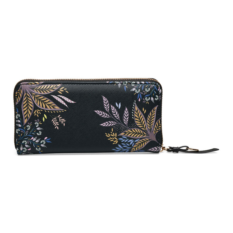 Large Zip Around Purse - Black Botanic, , hi-res
