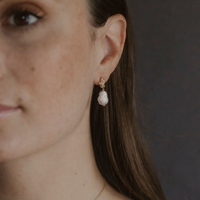 Gold Pearl Lichen Drop Earrings, , hi-res