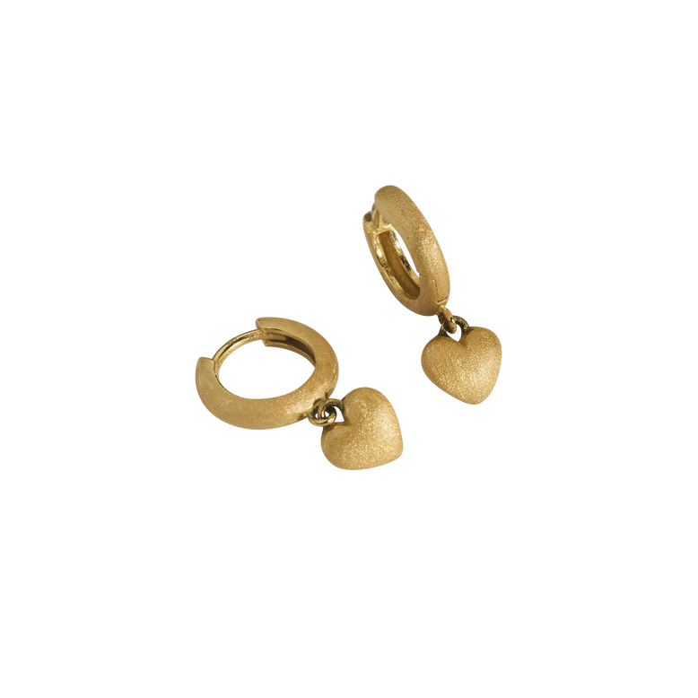 Brushed Gold Heart Huggie Hoops, , hi-res