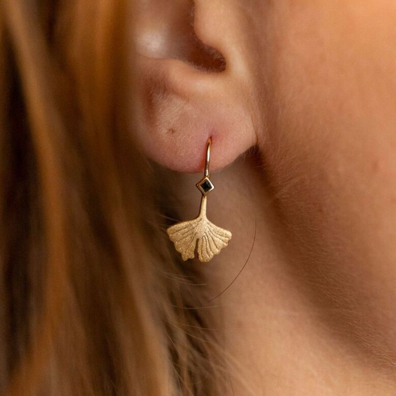 Ginkgo Leaf Gold Earrings, , hi-res