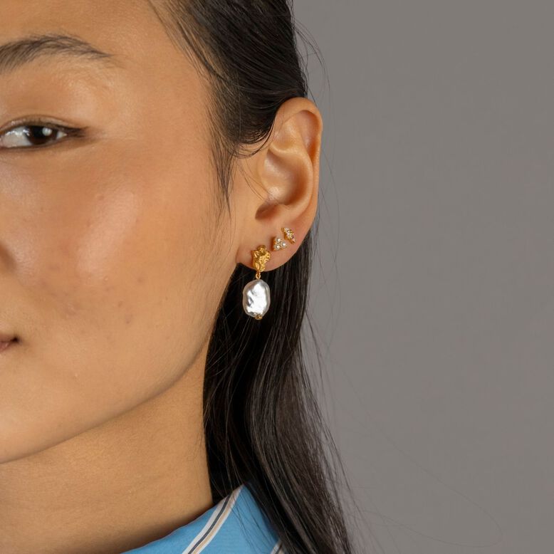 Gold Pearl Lichen Drop Earrings, , hi-res