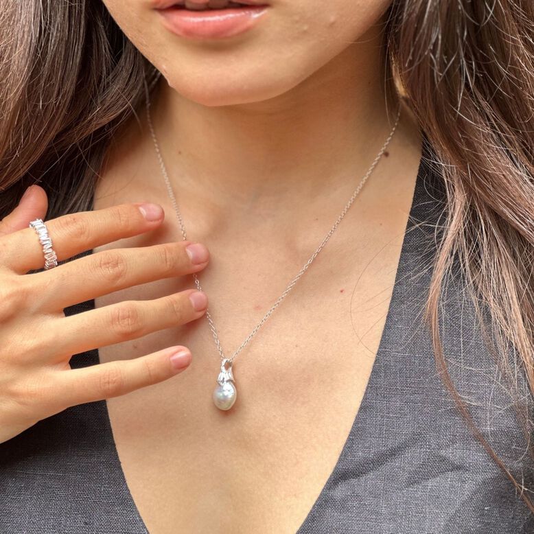 Pearl Lichen Silver Necklace, , hi-res
