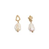 Gold Pearl Lichen Drop Earrings, , hi-res