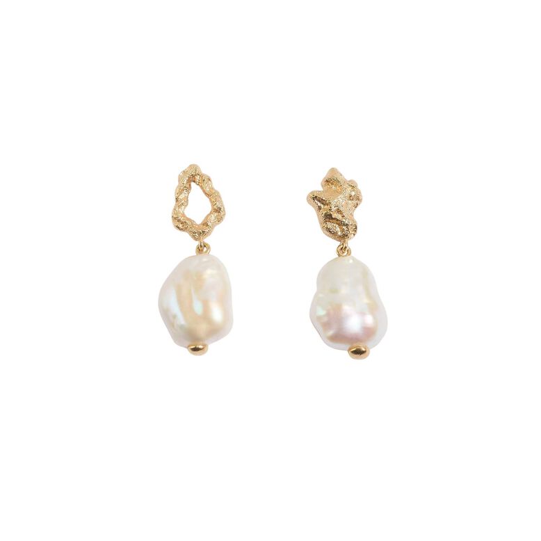 Gold Pearl Lichen Drop Earrings, , hi-res