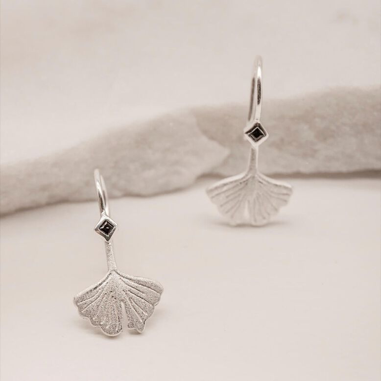 Ginkgo Leaf Silver Earrings, , hi-res