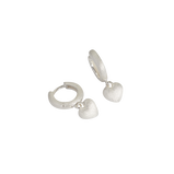 Brushed Silver Heart Huggie Hoops, , hi-res