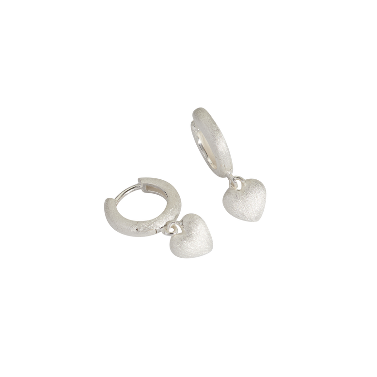 Brushed Silver Heart Huggie Hoops, , hi-res