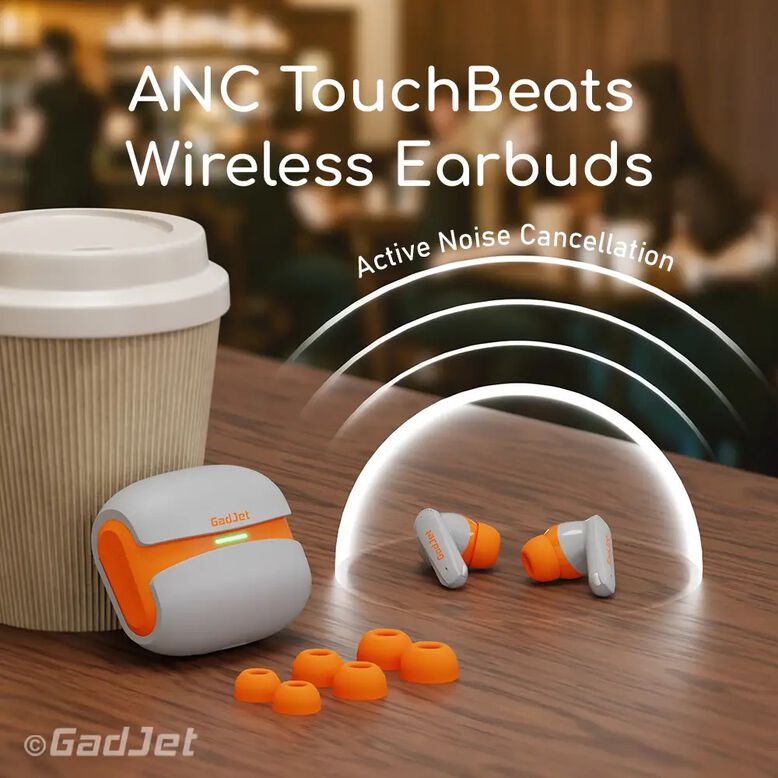 GadJet Touchbeats Active Noise Cancelling Wireless Bluetooth Earbuds, , hi-res