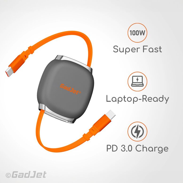 GadJet Charge &amp; Sync Cable Retractable Super Fast 100W (USB-C to USB-C), , hi-res
