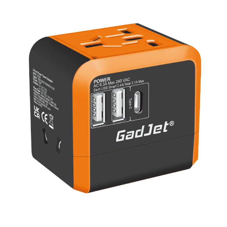 GadJet World Travel Adapter 3-Port USB-C + 2-USB 15W, , hi-res