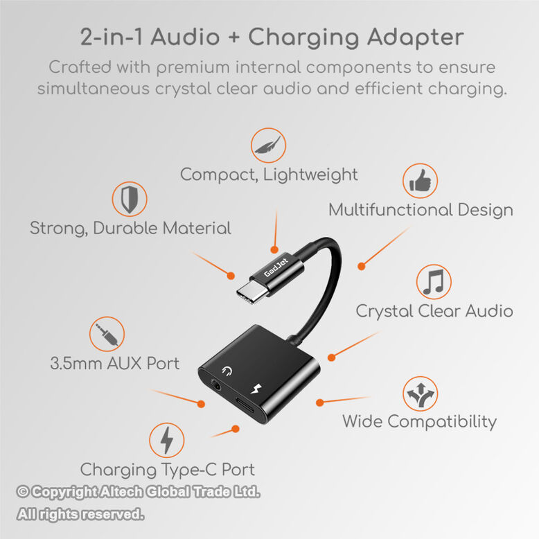 GadJet 2-In-1 Type-C to 3.5mm AUX Converter, , hi-res