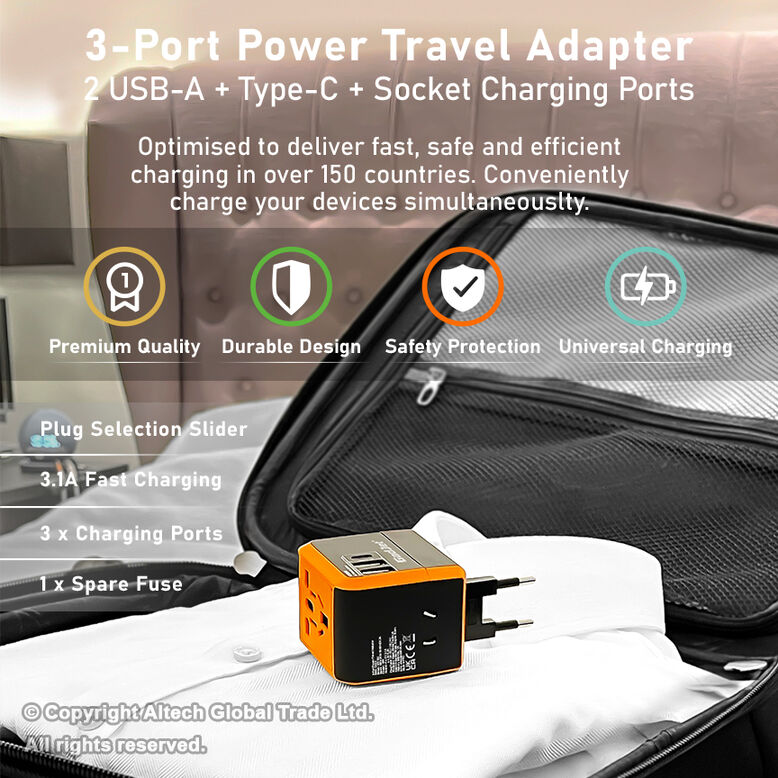 GadJet 3-Port Travel Adapter Type-C + 2-USB, , hi-res