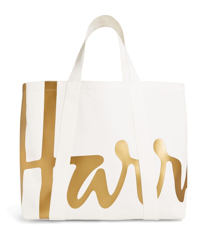 CONTEMP LOGO IVORY W/GOLD LARGE TOTE, , hi-res
