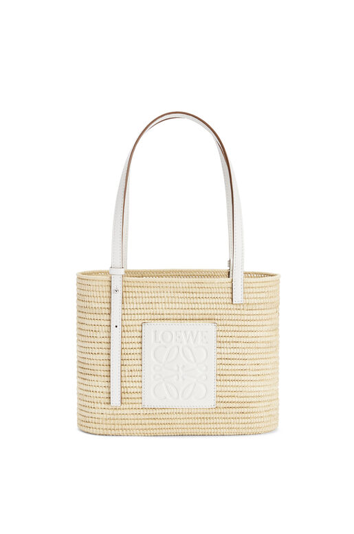 Small Square Basket bag in raffia and calfskin, , hi-res