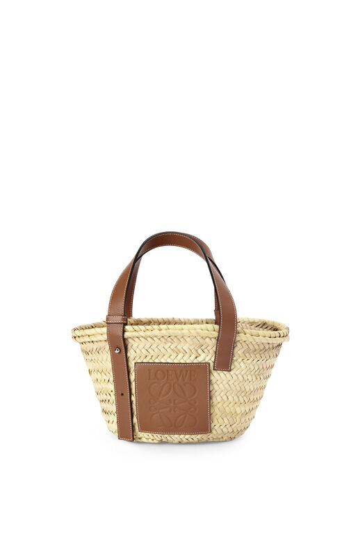 Small Basket bag in palm leaf and calfskin, , hi-res