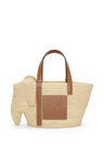 Elephant basket bag in raffia and calfskin