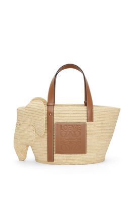 Elephant basket bag in raffia and calfskin