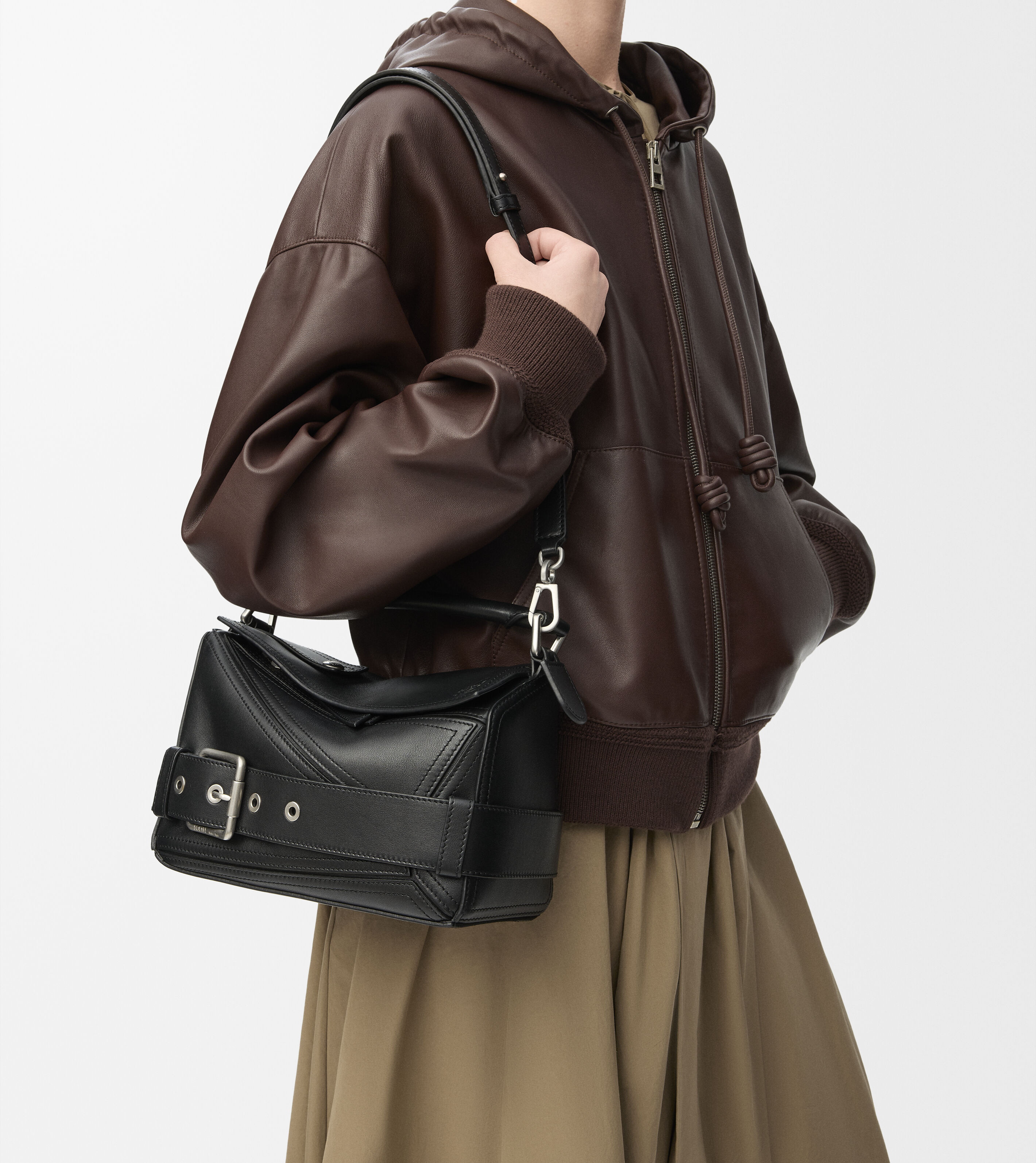 Loewe Small Puzzle Biker bag in shiny calfskin Top Handle