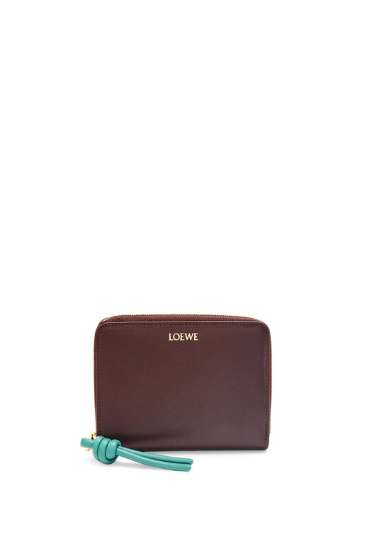 Knot compact zip around wallet in shiny nappa calfskin, , hi-res