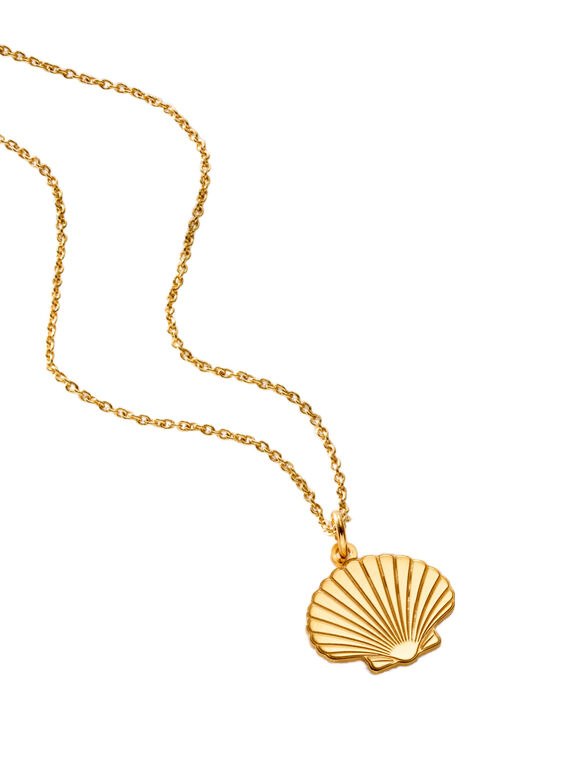 18ct Yellow Gold Plated Scallop Shell Charm Necklace, , hi-res